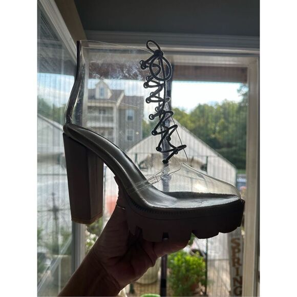 Women's Transparent PVC Lace-Up Platform Block Boots Size 40 - Picture 7 of 8